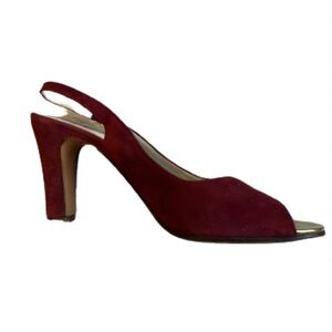 SAKS Fifth Avenue Burgundy Suede Peep Toe Slingback Heel Size 7